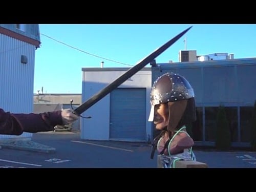 Helmet Tests, Part 1 - Steel reinforced Leather Helmet vs. Swords, Dagger, and Axe