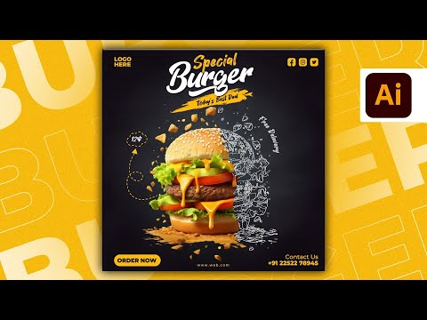 Illustrator CC Tutorial | Graphic Design | Modern Burger Poster Design tutorial 🍔⚡.