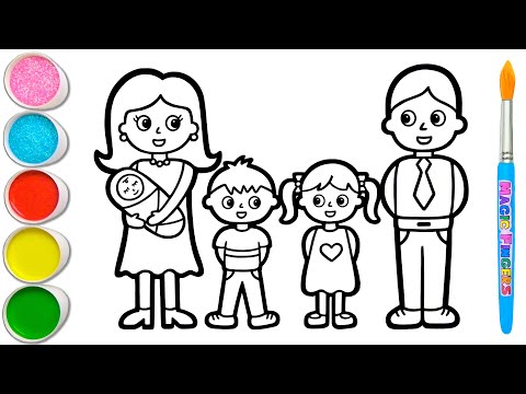 Mari Menggambar Gambar Keluarga Dengan 2 Anak, Seorang Bayi 👩🏻👶🏼👧🏼👨🏻 Halaman Mewarnai Edukatif #384