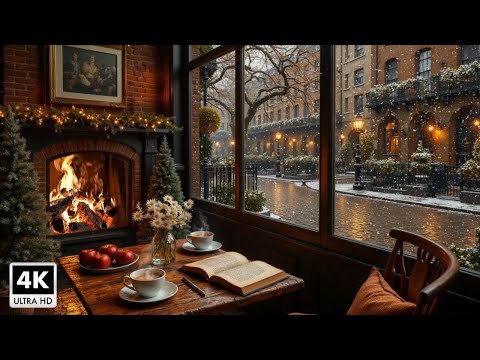 Beautiful Winter Jazz Cafe Space ❄️ Soothing Jazz Piano Music and Crackling Fireplace for Relax #29