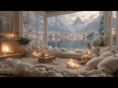 Calm Winter Morning at the Lake ⛄ Gentle Piano & Fireplace Sounds for Work