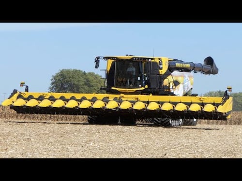 New Holland CR11 & 16-Row Corn Header in The Field Harvesting Corn