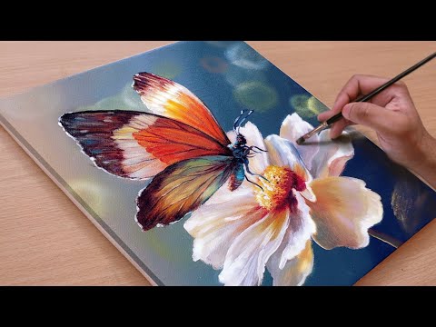 Painting a Beautiful flower with a cute Butterfly🦋🦋 / Acrylic painting / Art paintings