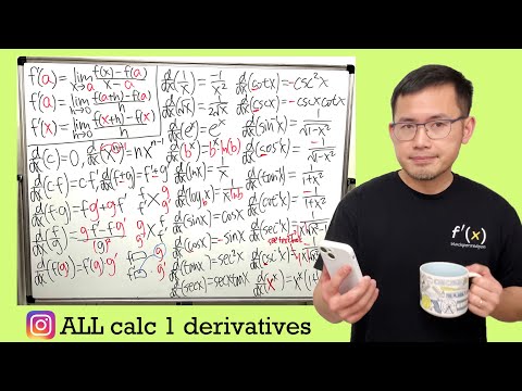 The entire list of all calculus 1 derivatives