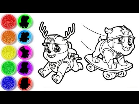 Drawing and colouring Paw patrol characters Rubble paw