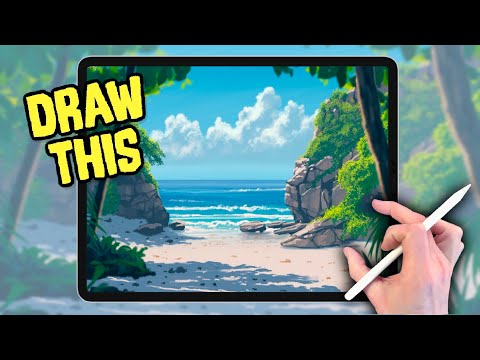 PROCREATE DRAWING Tutorial LANDSCAPE in Easy STEPS - Summer Beach