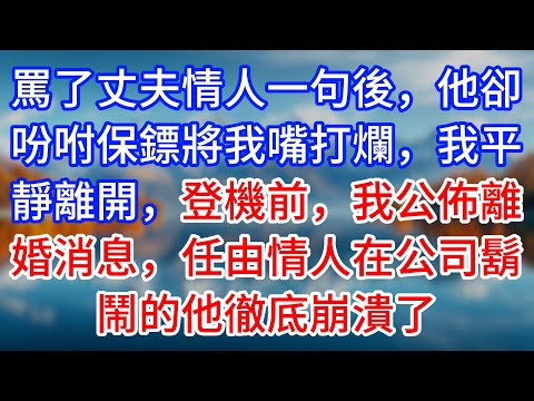 【完結】罵了丈夫情人一句後,他卻吩咐保鏢將我嘴打爛,我平靜離開,登機前,我公佈離婚消息,任由情人在公司鬍鬧的他徹底崩潰了 #為人處世 #生活經驗 #情感故事 #故事 #小說 #戀愛 #情感 #婚姻