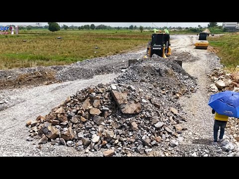 Great Landfill Task! Powerful SHANTUI Bulldozer Push Soils With 25t Team Dump Trucks Process
