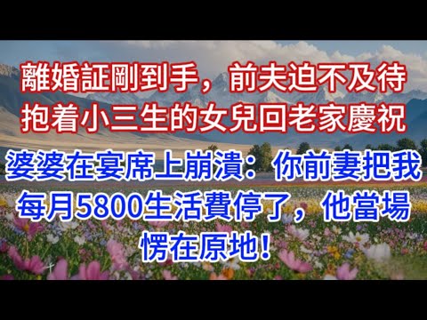 離婚証剛到手,前夫迫不及待抱着小三生的女兒回老家慶祝,婆婆在宴席上崩潰:你前妻把我每月5800生活費停了,他當場愣在原地!