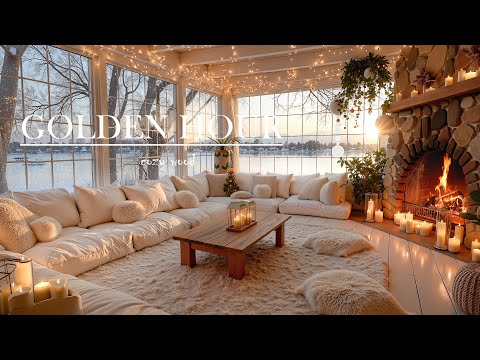 Smooth Winter Lounge Jazz ❄️ Lakeside Living Room in Golden Hour