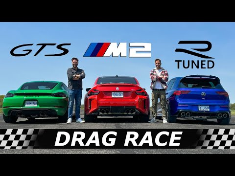 2023 BMW M2 vs Porsche Cayman GTS 4.0 vs Tuned Golf R // DRAG RACE + LAP TIME