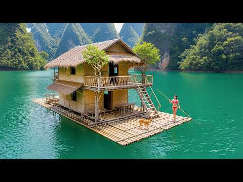 Girl Builds a Self-Sufficient Floating Bamboo Raft | From Start to Finish