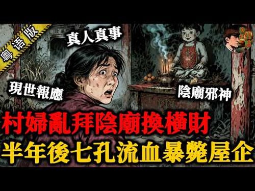 村婦貪慳5蚊門票,誤拜陰廟邪神,發橫財半年後急速衰老,最後七孔流血,慘死喺屋企!【港叔怪談】粵語廣東話聽書|怪談奇聞|睡前故事