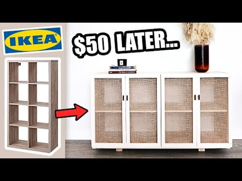 EXTREME $50 IKEA KALLAX HACK | DIY faux cane doors?! 😱🔨wait what