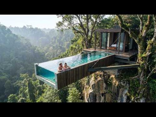 I Built a Treehouse Pool Over the EDGE… This Looks Impossible -Building a house in the forest (ASMR)