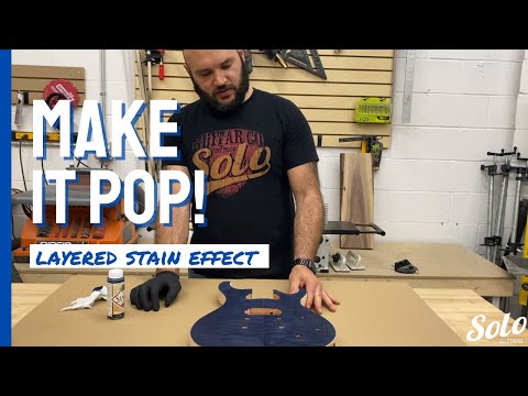 How to make quilted maple pop! Blue and turquoise Saman stain on a Solo PRK guitar body.