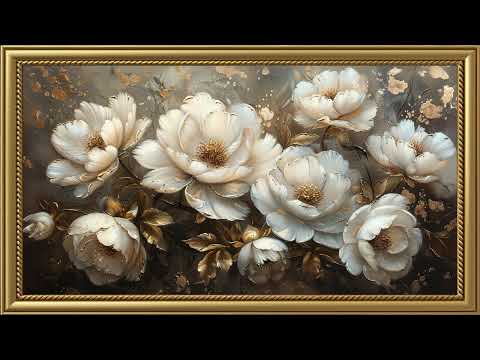 Vintage White Flowers Painting | Gold Frame TV Art Screensaver for TV Wallpaper