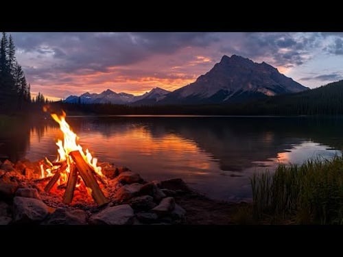 Mountain Retreat 3 Hrs 🔥 Crackling Fire & Lake Ambience for Sleep