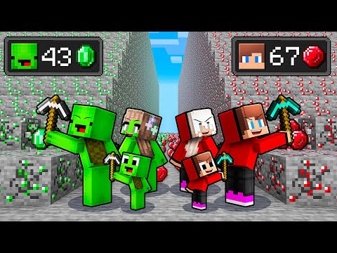 JJ and Mikey EMERALD vs RUBY FAMILY BATTLE in Minecraft - Maizen