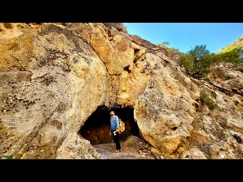 Building a Stone Shelter Under a Giant Rock | solo Cave Survival and fireplace