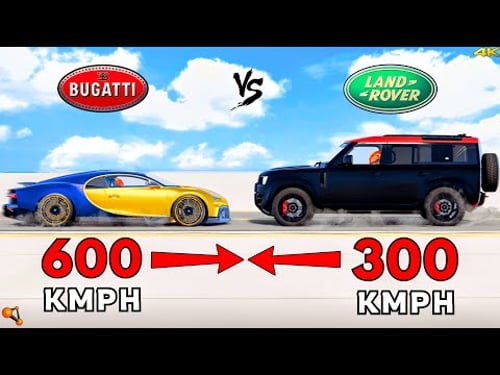 600 KM/H Bugatti vs 300 KM/H Defender Head-On Crash – This Destruction Shouldn't Be Legal!