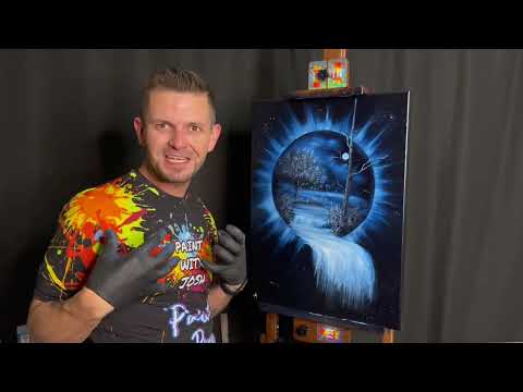 Eclipse Portal Waterfall Oil Painting Tutorial - Wet on Wet #BobRoss #PaintWithJosh #PortalTutorial