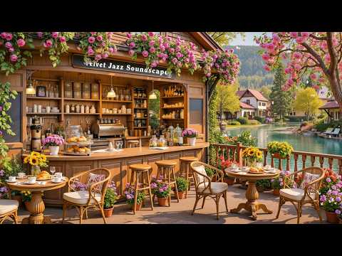 Calming Morning Jazz Music at Cozy Spring Coffee Shop Corner with Forest Sounds for Positive Mood