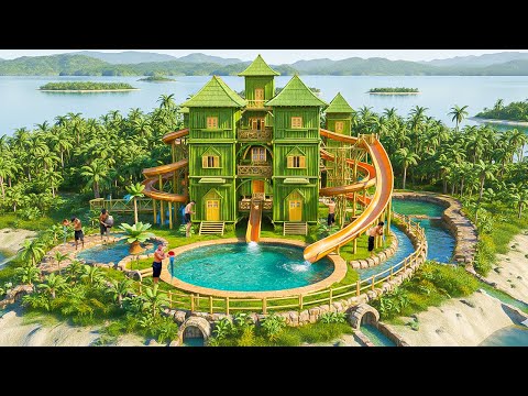180 Days Building a Massive Bamboo Slide House on the Hidden Jungle Island Using Primitive Tools