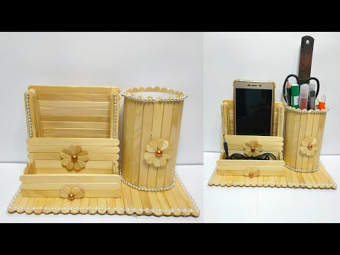 Ide Kreatif | Membuat Tempat HP sekaligus tempat pensil dari stik Es Krim | Popsicle stick craft