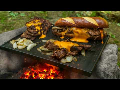 Ribeye Philly Cheese Steak With Fire and Rocks Cooking