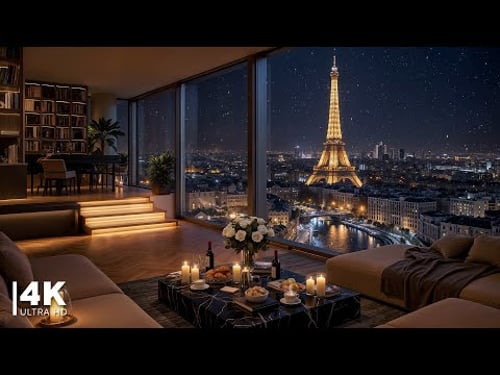 4K Paris Winter Night Jazz | Cozy Apartment with Smooth Jazz Instrumental Music for Relax & Sleep