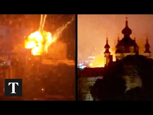 Moment Russian Drone Bombardment Hits Kyiv