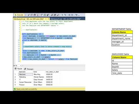SQL:Find Employees with the Top Salary in Their Dept Only If It’s above the Company’s Average Salary