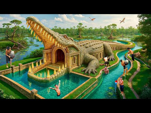 200 Days Building an Underground Crocodile Pool with a Magical Slide System Using Primitive Tools