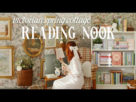 a cozy spring cottage reading nook ๐๐ organizing my bookshelves *cottagecore/manor house inspired*