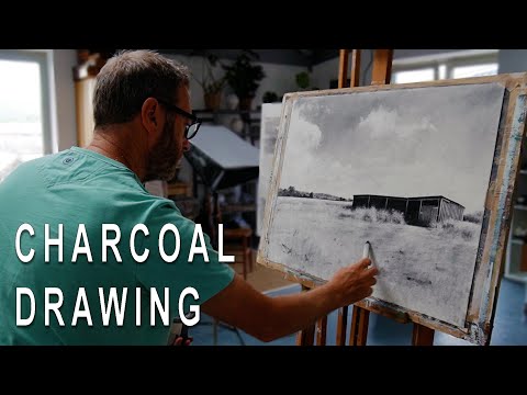 Charcoal Drawing on paper | 'Farmer's shed'