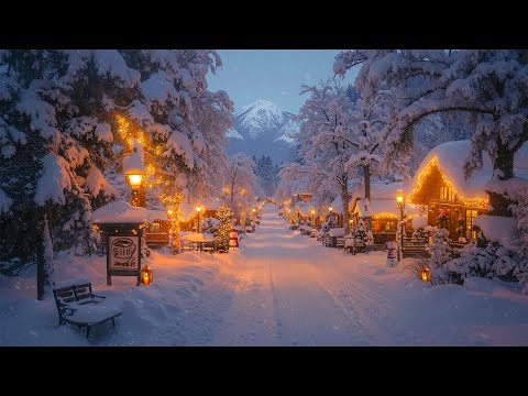 Warm Holiday Jazz in a Snowy Mountain Village 🎄 Christmas Café Ambience for Peaceful Winter Evenings