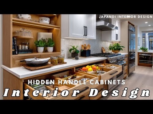Modern Japandi Kitchen Ideas with Hidden Handles | Sleek Minimalist Cabinet Design