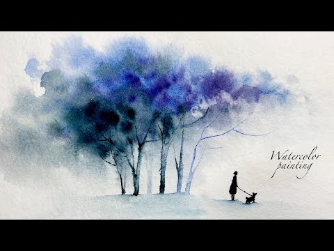 easy painting of trees . lovely watercolor painting . for beginners