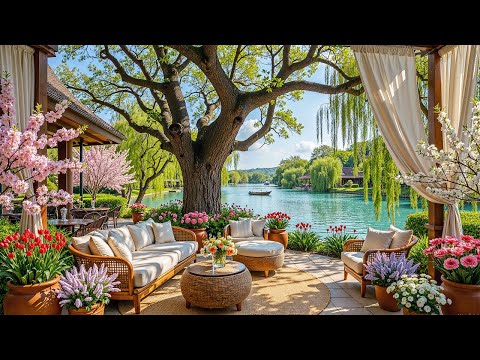 🌺Calming Morning Jazz Music at Cozy Spring Coffee Shop Corner with Forest Sounds for Positive Mood