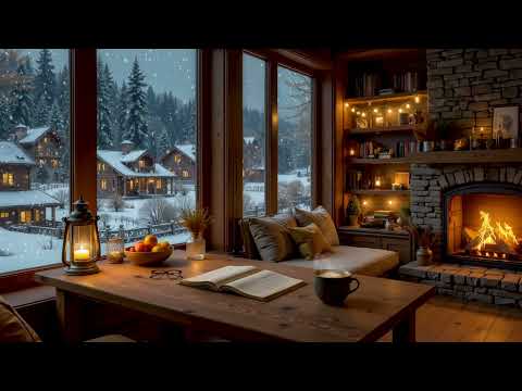 Calm Winter Coffee Shop Ambience β Relaxing Jazz Music & Crackling Fireplace for Stress Relief