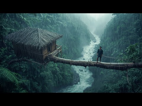 200-Day Challenge: Build a Secret Treehouse to Avoid Wild Animals Using Primitive Tools