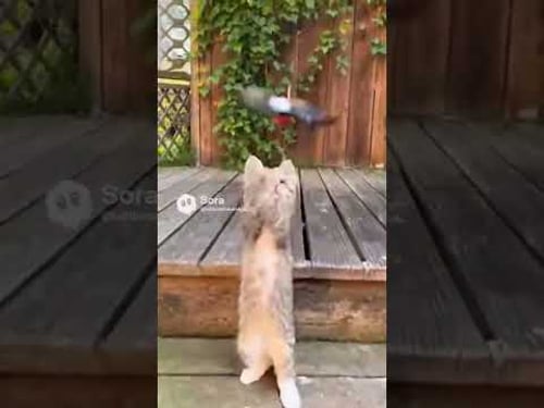 kitten trying to catch the drone