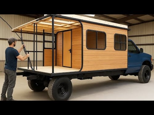 This dad is building an amazing family camper in his garage in only a few weeks! Full video!