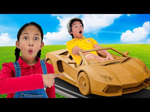 Andrea & Eric’s Cardboard Car Adventures! Lambo, Monster Truck & Ice Cream Fun 🚗🍦🏁