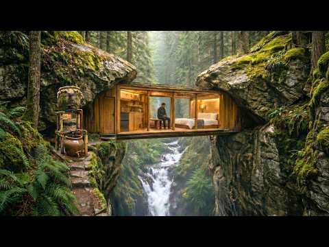 This Man Built an IMPOSSIBLE Shelter in a Natural Gap Between Two Suspended Rocks (ASMR)