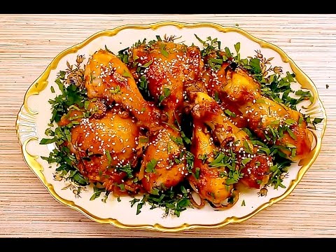 Chicken in honey-soy marinade, baked in the oven.