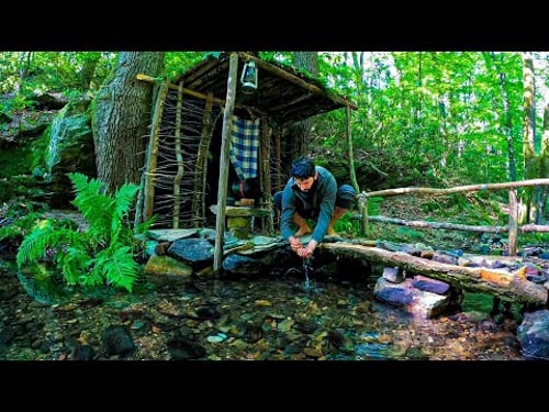 7 Days SURVIVAL Camping In RAIN Forest, THUNDER, Building Warm BUSHCRAFT SHELTER, Primitive BRIDGE