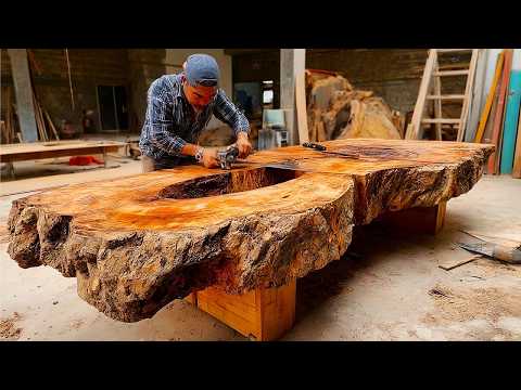 Amazing Woodworking With Giant Tree Trunk // Carpenters Did To Create A Masterpiece Dining Table