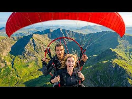 Bear Grylls & Kate Winslet Parachute Snowdonia - Running Wild